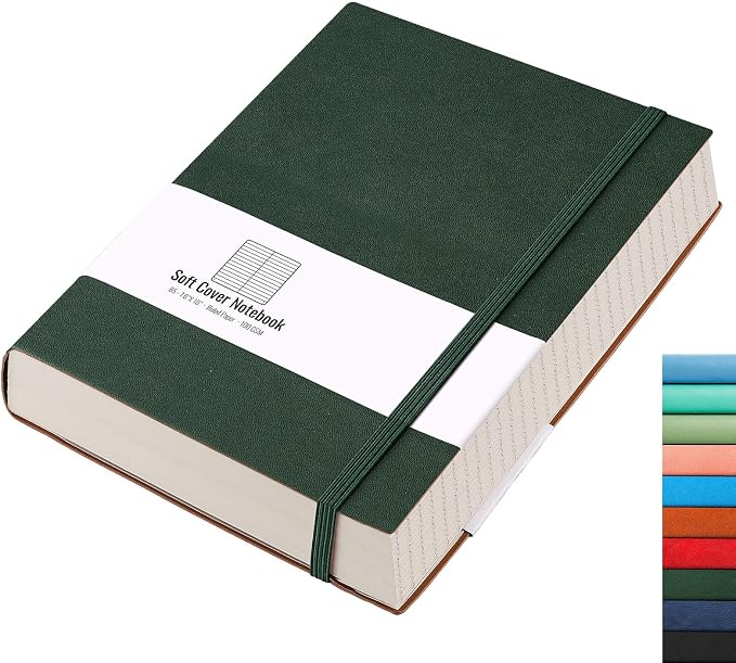 AHGXG Lined Journal Notebook, 320 Numbered Pages, B5 (7.6'' X 10'') | College Ruled Leather Journal for Women, 100gsm Thick College Ruled Paper, Softcover Journal for Writing Work School (Green)