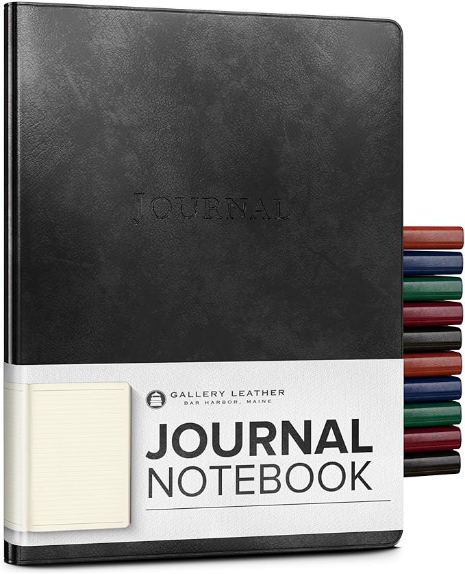 Gallery Leather Journal - Crafted in Maine, USA - Softcover, For Men and Women, For Writing, Work & Travel, 192 Lined Pages - A Safe Space for Your Thoughts - Acadia Black, 9.75x7.5, Large Lined