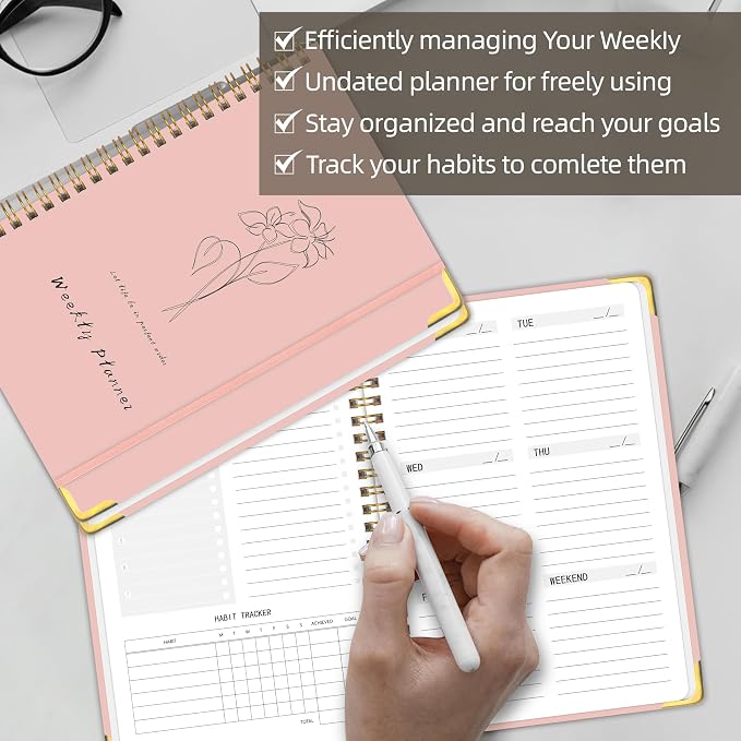 TREES Undated Weekly Planner, Weekly To-Do List, Goal and Habit Tracker | 5.8" x 8" Spiral-Bound Organizer for Weekly Goals, Tasks and Habits, Designed for Work, School and Everyday Planning
