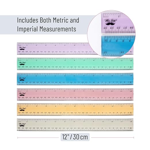 Mr. Pen- Plastic Rulers, 12 Inch, 6 Pack, Morandi Colors, Metric & Imperial | Clear Ruler Set