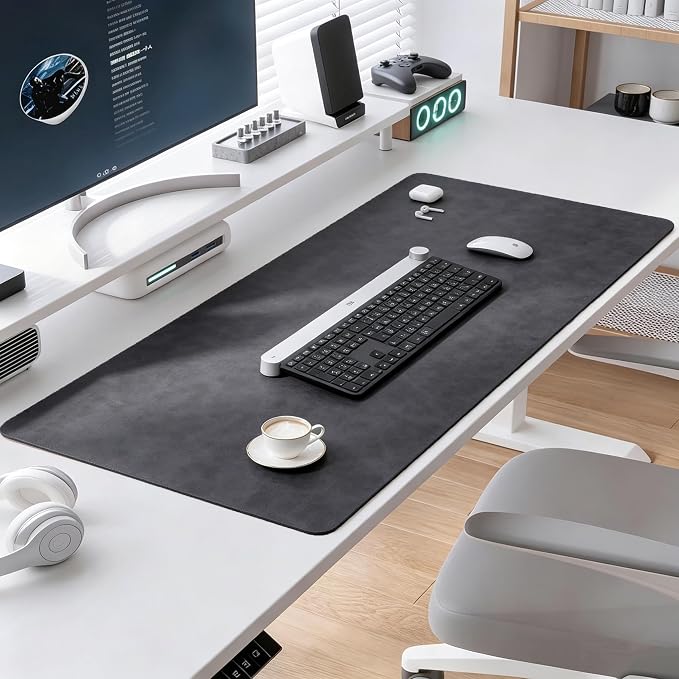 Distressed Leather Desk Mat - Non-Slip PU Leather Desk Pad Protector - Large Waterproof Mouse Pad Computer Keyboard Desk Mat Desk Accessories for Office & Home (Black, 31.5"x15.7")