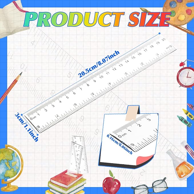 EBOOT 2 Pcs Acrylic Rulers Clear Plastic Rulers Straight Shatterproof Transparent Ruler Measuring Tools with Inch and Centimeter Accuracy for Back to School Supplies Class Office Crafts(8 Inch)