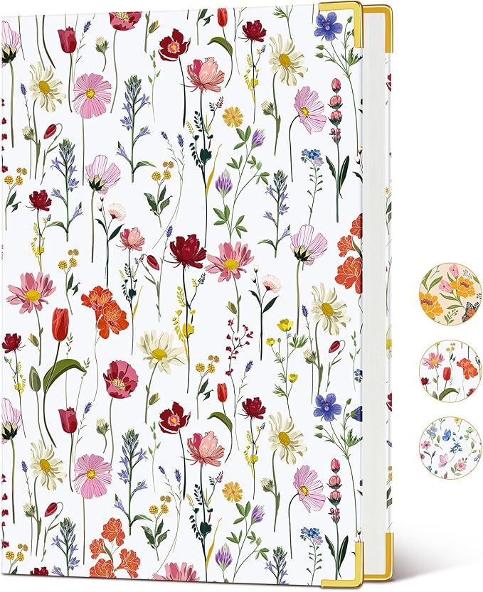 Lined Journal Notebook for Women, A5 Hardcover Leather Journaling Notebooks for Writing, 200 Pages Travel Journal, College Ruled Notebook for Work School, Note Taking 5.75'' X 8.38'' Garden Floral