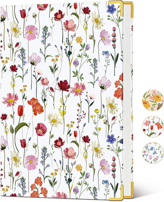 Lined Journal Notebook for Women, A5 Hardcover Leather Journaling Notebooks for Writing, 200 Pages Travel Journal, College Ruled Notebook for Work School, Note Taking 5.75'' X 8.38'' Garden Floral