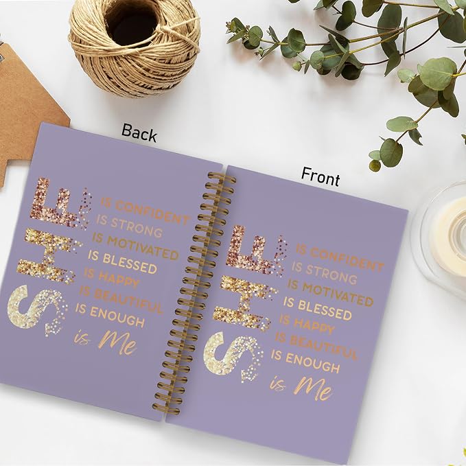 Purple Gold She Is Me Self Love Spiral Notebook, Inspirational Self Care Journal Notebook, Self Love Notebooks for School Work, Positive Office Supplies Gifts for Women Girls, 5.5x8.3 Inch