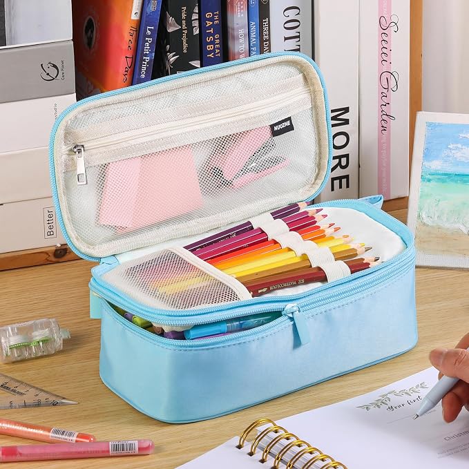 Cute Large Pencil Case Pouch,Personalized Initial Pencil Bag for Girls Boy | Multiple Pockets With Smooth Dual-Zipper, Big Capacity Aesthetic Pen Case Bag For Kids College Art School Gift