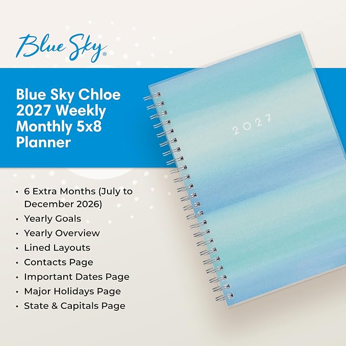 Blue Sky 2027 Weekly & Monthly Planner Calendar, 5"x8", Chloe | January 2027 - December 2027, Flexible Frosted Cover, Durable Twin Wire Binding, Laminated Tabs