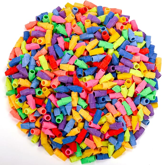 Nicunom 600 Pack Pencil Eraser Caps, 10 Colors Pencil Top Erasers Bulk, Kids Eraser Cap Pencil Eraser Toppers, School Supplies for Teachers Sudents Classroom Home and Office