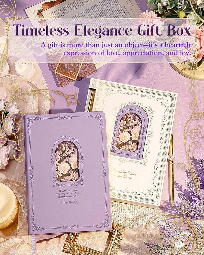 Thick Journal for Women & Girls, 360 Pages A5 Writing Journaling Notebook with Paintings, Women Journal for Writing, Vintage Journal with Gift Box & Pen for Girls Gift Ideas (Lavender Purple)