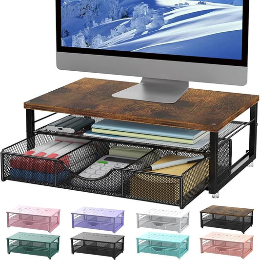 gianotter Computer Monitor Stand Riser, office organizer with Drawer, Office Organizers Storage for Classroom Office Supplies (Wood)