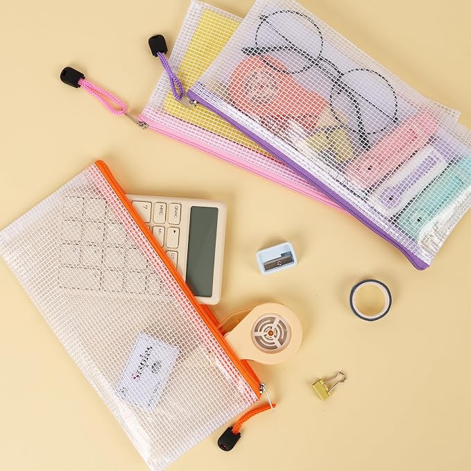 EOOUT Pencil Pouch 50pcs 9.5x4.5 Inches Small Mesh Zipper Pouch in 15 Colors for Bill Travel Tickets Storage and Office Supplies Storage