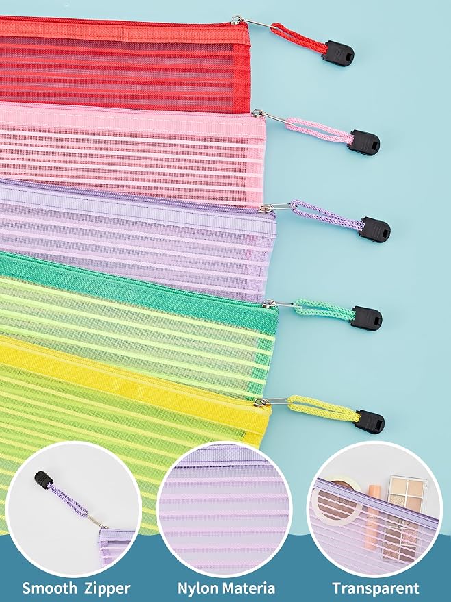 JARLINK Zipper Mesh Pouch, 80 Pcs multi-use Pencil Bags in 10 Colors | Multipurpose Pencil Pouch Bulk for School, Office Supplies, Cosmetics, Makeup&Travel Accessories, Solid Color