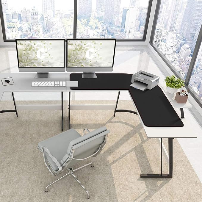 ZORESYN L-Shaped Gaming Desk Mat Mouse pad, Computer Corner Desk Pad, 55" Home Office Writing Desk Pad Protector, Large Waterproof PU Leather Corner Mousepad - Black, (140+137) x40cm