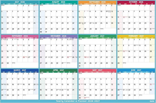Yearly Wall Calendar 2026-2027 - Large Yearly Calendar, Jul 2026 - Jun 2027, 38.2" x 25.2" (Open), 2026-2027 Calendar, Large Wall Calendar, Full Year Paper Calendar with Notes, Thicker Paper – Multi