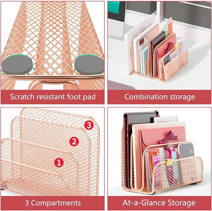 gianotter Mail Organizer Countertop, Mail Sorter with 3-Slot | Mail Holder Letter Holder for Desk Bill Organizer for Office Receipts and Letter Paper Storage