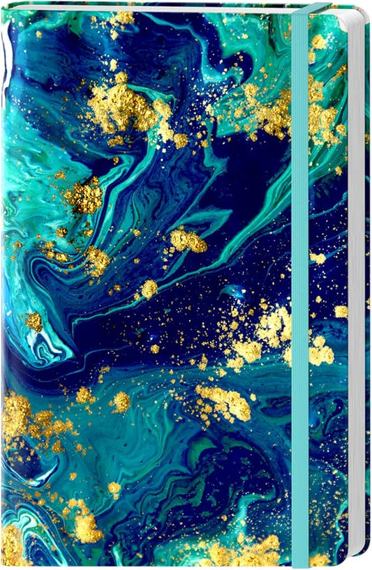 Lined Journal Notebook, Hardcover, Medium 5.7 x 8.4 in, 160 Pages Thick Paper, Cute Aesthetic A5 College Ruled Notebook for Journaling Writing Work Office School Women Men, Blue Gold Marble