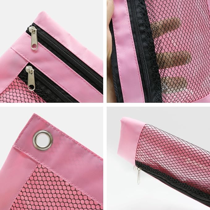 Pencil Pouch for 3 Ring Binder, Heavy Duty Canvas Dual Zipper Pen Bag with Clear Window, Smooth Metal Zipper, Fit Standard 3-Ring Binders for School Office Travel Supplies (Pink)