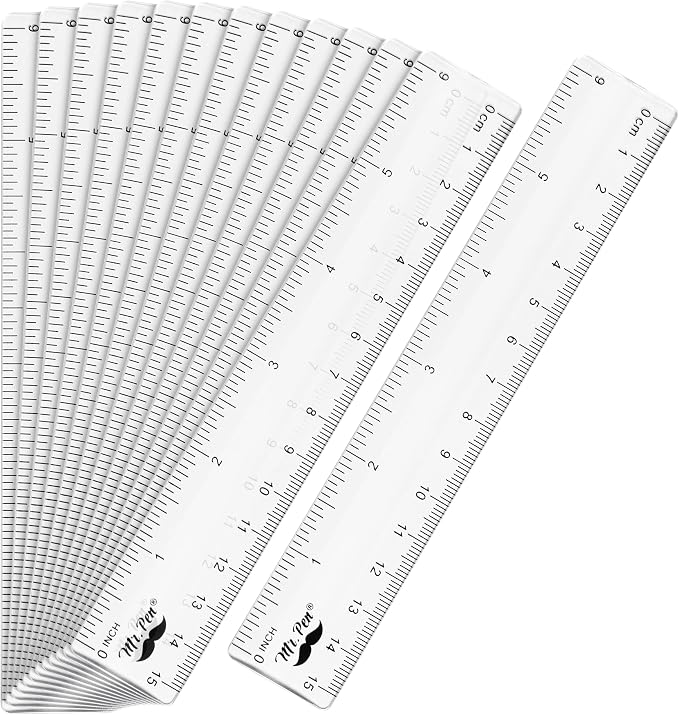 Mr. Pen- Bulk Plastic Rulers, 6 Inch, 12 Pack, Easy-to-Read Markings | Scratch-Resistant Design, Durable Clear Ruler for Crafting Office & School, School Supplies, Bulk Rulers Set, Measuring Tools