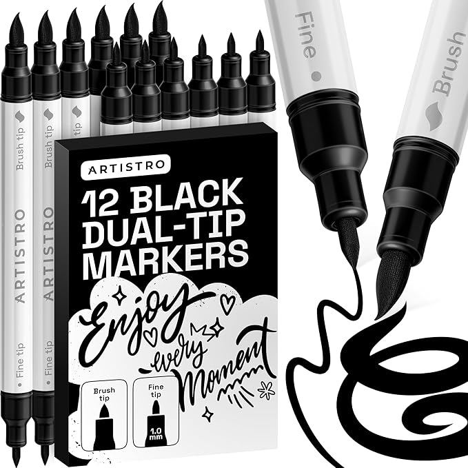 ARTISTRO 12 Black Acrylic Paint Markers - Paint Pens for Drawing - For Fabric, Rock, Glass, Wood, Molds - Arts & Crafts Gift for Adults, Teens, Kids, Classroom Must Haves & School Supplies