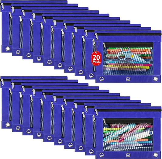 IKAYAS 20 Pack Navy Blue Pencil Pouch for 3 Ring Binder bulk with Zipper for Classroom bulk Pencil Box Pencil Case for Storing School Students Teacher Supplies