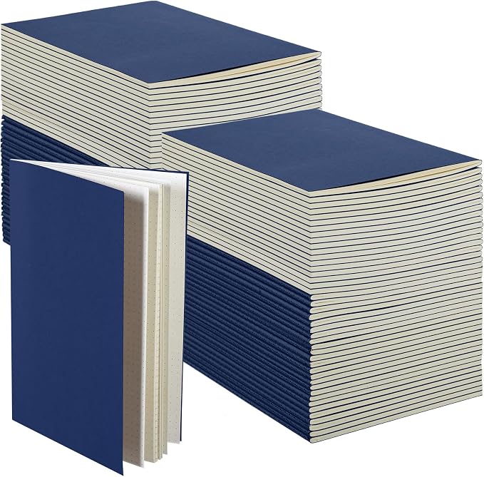Mimorou 100 Pcs Journals Notebooks Bulk - Kraft Softcover A5 Small Notebooks 5.5 Inch x 8.3 Inch Notepads with 60 Page 30 Sheet for Writing Sketch Travel Office Supplies(Navy,Dot)