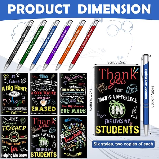 Geyee 24 Pcs Mini Motivational Pens Inspirational Notepads Bulk Appreciation Gifts Small Journals Funny Ballpoint Pen Set Prizes Men Women Office Travel Party Favors(Teacher)