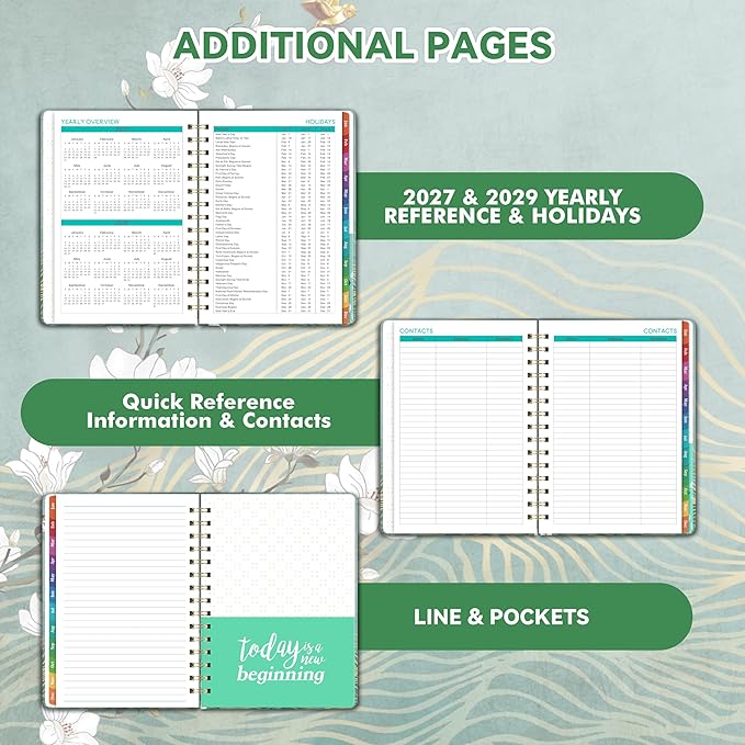 2027 Planner - JAN. 2027 - DEC. 2027, 2027 Planner Weekly and Monthly, Weekly and Monthly Planner with Colorful Tabs, Premium Paper, Twin-wire Binding - Hardcover (6.4" x 8.5", Green, Back Pocket)