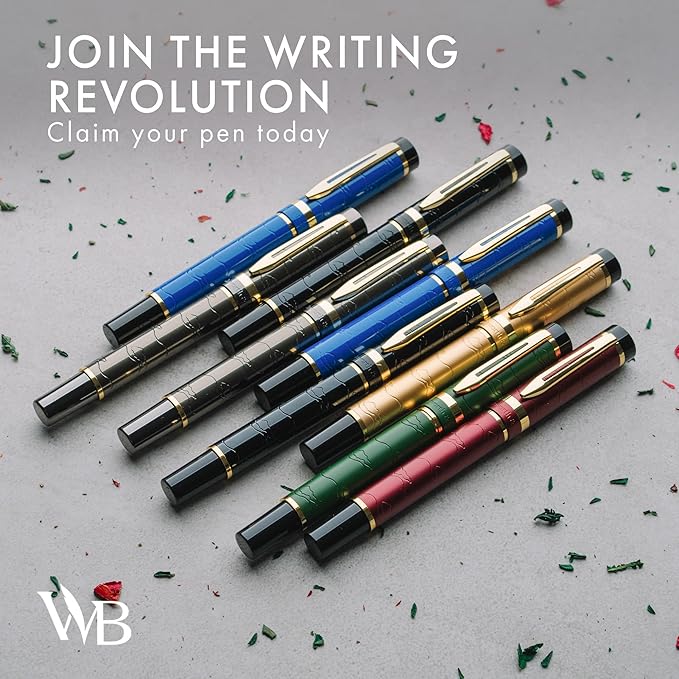 Wordsworth & Black Primori Luxury Fountain Pen Set for Writing, Medium Nib | Black Gold, Gift for Men Women, Metal Body, 18K German Iridium, Calligraphy, Converter + 24 Ink Cartridges, Refillable