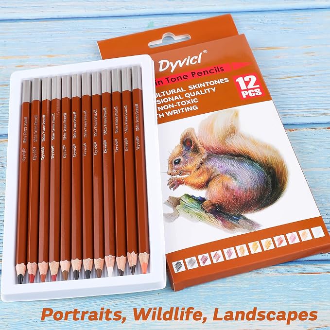 Dyvicl Skin Tone Colored Pencils for Adult Coloring, 12 Colors Art Pencils for Drawing, Sketching, Shading, Soft Core Colored Pencils for Adults, Kids, Beginners, Artists