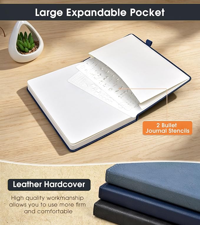 Journal Notebook, A5 Leather Hardcover Blank Sketchbook, 160 Pages, 180° Lay-Flat Binding, 100 GSM Thick Paper, for Sketching, Drawing, Art Journaling & Creative Writing (Navy)