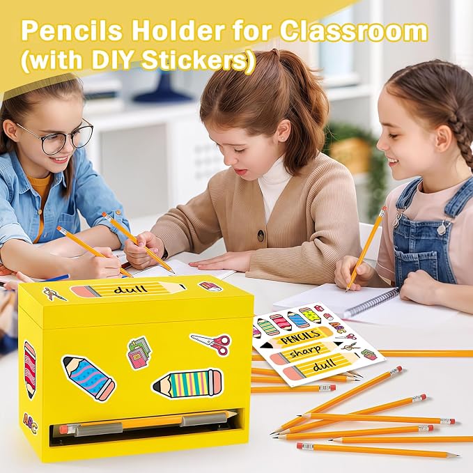 Aigybobo Pencil Dispenser for Classroom, Wooden Pencil Holder for Desk, Teacher Must Haves for Organization and Storage, Pencils Straw Dispenser for Classroom Office Kitchen Restaurant