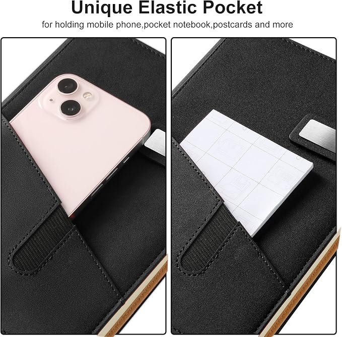 A5 Blank Journal Notebook, Refillable Hardcover Leather Sketchbook with Pocket and Magnetic Buckle, 240 Pages Thick Travel Sketchbooks for Drawing and Writing, 80gsm Unlined Journal for Men and Women