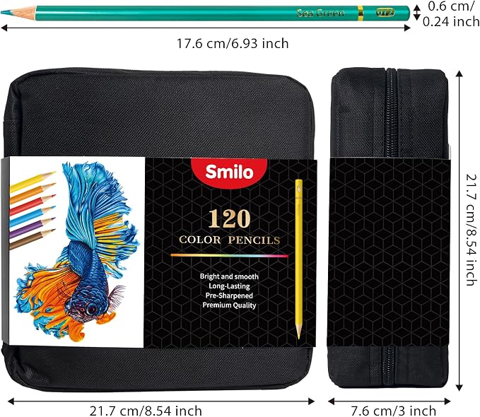 Smilo 120 Pack Colored Pencils for Adults Coloring Books with Carry Case | Soft Core Oil Based, Professional Art Supplies for Drawing, Sketching, Shading and Blending, Ideal for Beginners and Artists
