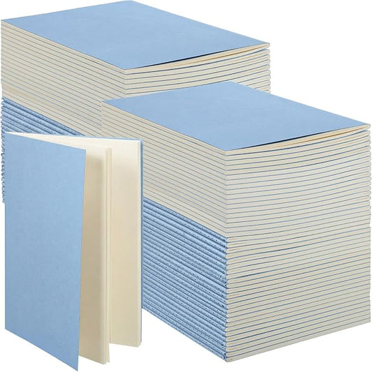 Mimorou 100 Pcs Journals Notebooks Bulk - Kraft Softcover A5 Small Notebooks 5.5 Inch x 8.3 Inch Notepads with 60 Page 30 Sheet for Writing Sketch Travel Office Supplies(Light Blue,Unlined)