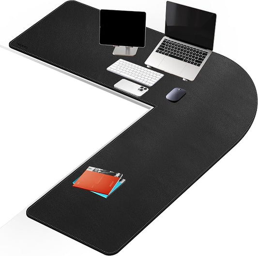 Mydours 61"x61"x20" Extra Large Desk Mat, L-Shaped Mouse Pad Desks, Black | Big Large Dual-Sided PU Leather L-Corner desks pad Waterproof Gaming Desk Mat Protector for Home Office Computer Gaming