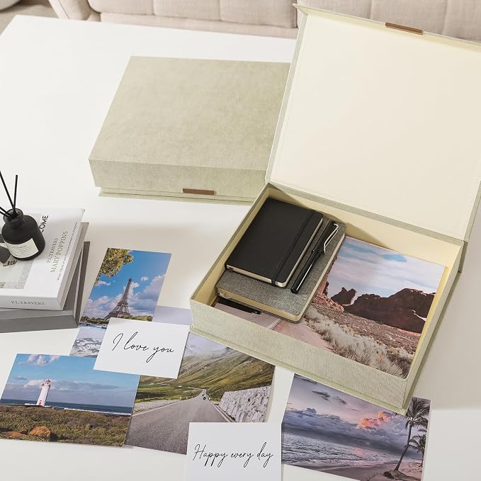 Soul & Lane - Letter Keepsake Box, Magnetic Lid, Set of 2, Ash Green | Decorative Photo and Document Organizer, Memory Case for Pictures, Cards and Albums, Elegant Home Office Storage Holder