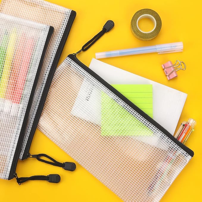 Tamaki 10 Pack Small Mesh Zipper Pouch Bags A6 Size, Black | Waterproof Zipper Bags Pouches for Organization Office Supplies