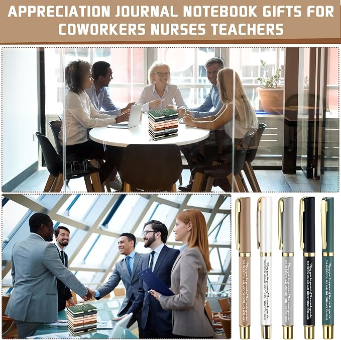 Kosiz 20 Pcs/10 Sets Employee Appreciation Gift Bulk A5 Leather Notebook Inspirational Journal Pen Thank You Gift for Men Women Coworker Teacher Office Back to School(Morandi,Proud)