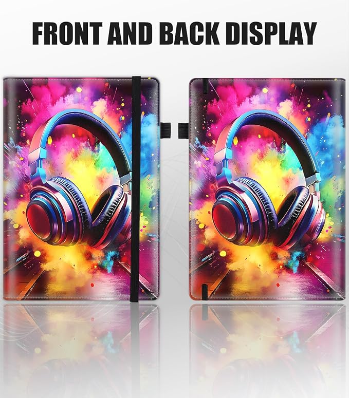 Hardcover Executive Notebooks, A5 PU Leather Lined Journal Notebook, 200 Pages Thick Paper Subject Notebooks for School,Work,Home Writing Business Notebook, Diary Book ，Headphones Music