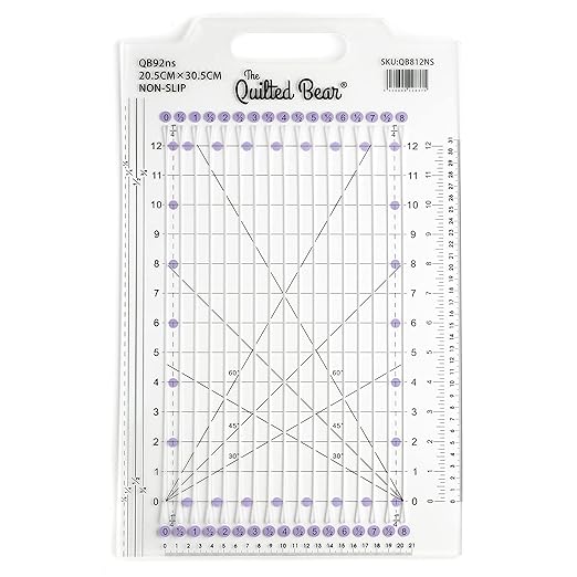 The Quilted Bear Slotted Strip Ruler for Quilting, Sewing & Patchwork | Slotted Channels at Half-Inch Intervals Guide Accurate Cutting for Consistent Binding & Border Strips, Non-Slip, Clear Grid