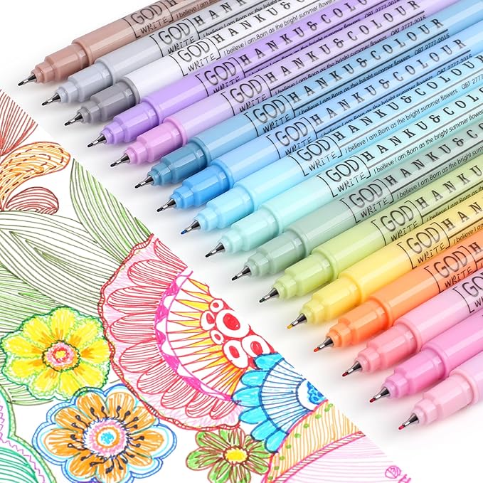 HANKU 0.38mm Fine Point Pen, 16 Colored Fineliner Bible Pens No Bleed Through,Extra Fine Tip Marker Pens for Bullet Journaling,Planner,Coloring,Bible Study Back to School Office Supplies