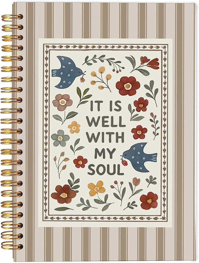 Ecezatik Christian Floral Bird Notebook Journal, It Is Well with My Soul Bible Notebook for Note Taking, Christian Gifts for Women, Religious Spiral Journal 5.5x8.3 Inch