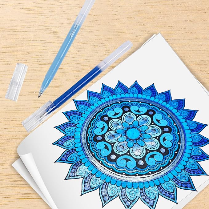 Blue Gel Pens Set,24 Colored Gel Pens Glitter Metallic Pastel Morandi Neon Color Gel Pen More Ink Colored Gel Pens for Drawing, Doodling, Scrapbook, Journaling