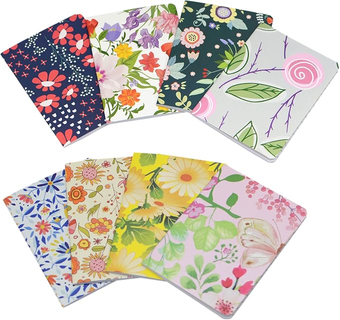 YYaaloa 24pcs Mini Notepads Pocket Notebooks, Happy Journal Small Notebooks Bulk for Party Office Home Coworkers Travel Gift Present Supplies (24pcs-8styles, 8 flower design)