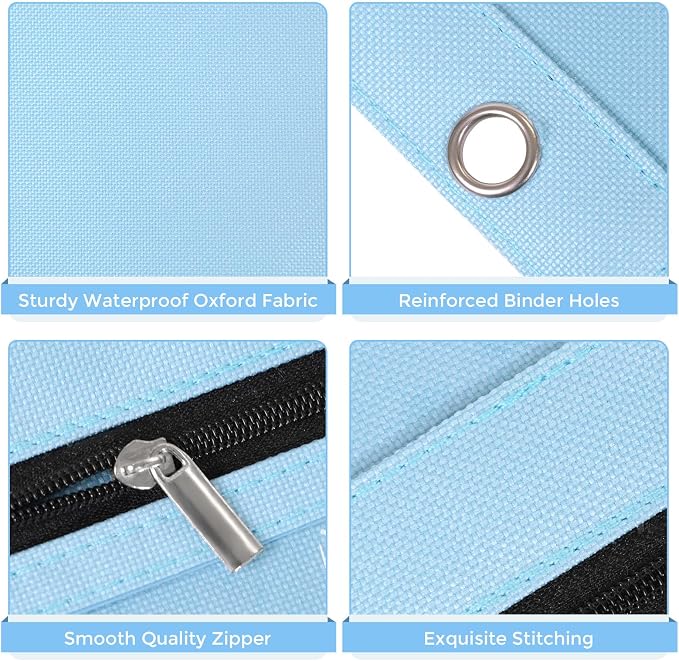 SKYDUE Binder Pencil Pouch for 3 Ring Binder, 3 Compartment Zipper Case, Large Capacity Pen Organizer with Clear PVC Window for School Supplies, Students, Kids & Teachers