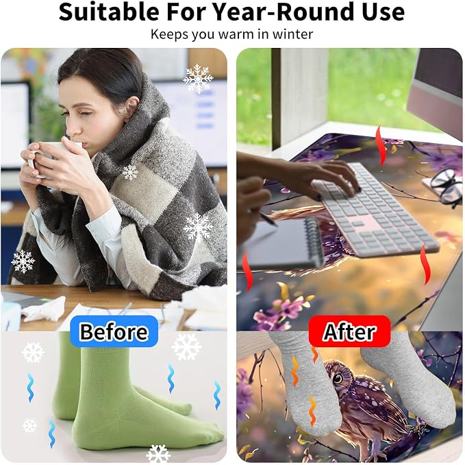 Heated Desk Pad Mouse Pad,Heated Desk Mat,with 3 Heating Levels & 3 Hours Auto Shut-Off,Leather 23.6"*14.2" Gaming Mouse Laptop Mat,Foot Warmer,Cute Owl Purple