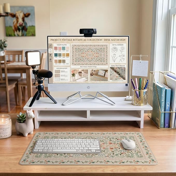 iCasso Aesthetic Flower Mouse pad for Laptop, Desk Pad Mat, Desk Matt for Desktop 13.7"x23.6", Anti-Slip Mousepad with Stitched Edges for Laptop Computer Keyboard(Beige)