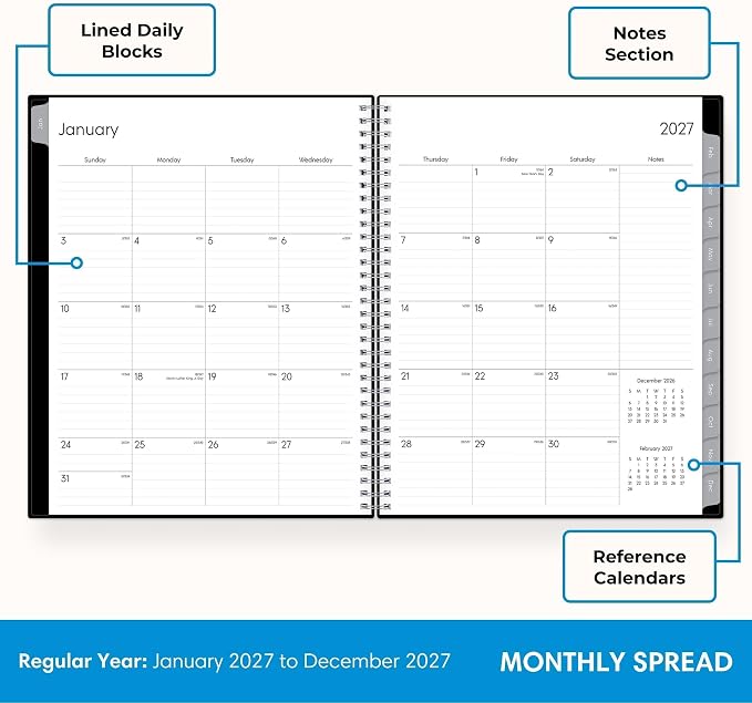 Blue Sky 2027 Weekly & Monthly Planner Calendar, 8.5"x11", Enterprise | January 2027 - December 2027, Flexible Cover, Durable Twin Wire Binding, Laminated Tabs, Storage Pocket