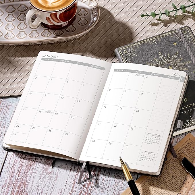 2027 Planner - 2027 Weekly Monthly Planner, January 2027 - December 2027, 5.75" x 8.25", Faux Leather Planner 2027 with Back Pocket & 40 Notes Pages - Mystic Grey