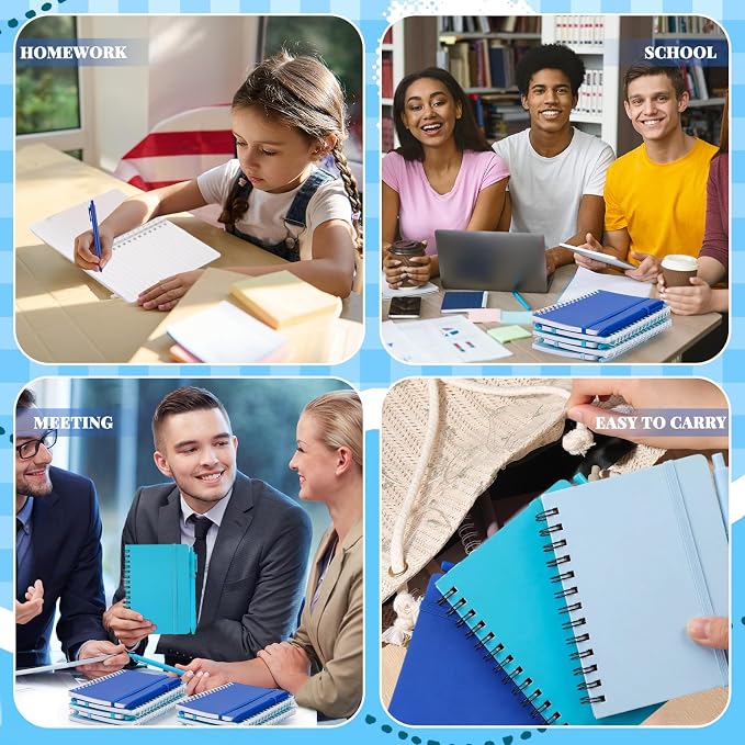 Fulmoon 12 Set Small Spiral Notebooks A6 with Pens Bulk, Multicolor 4" x 6" Pocket Notebooks Mini Lined Journals 50 Sheets for Back to School Supplies Students Gifts Rewards Office (Ocean Blues)